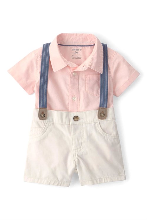 Carters Erkek Bebek 2li Gömlek Body Şort Takım Somon 1U634810