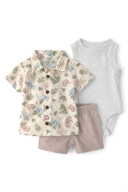 Carters Erkek Bebek 3lü Gömlek Şort Takım Bej 1U585410