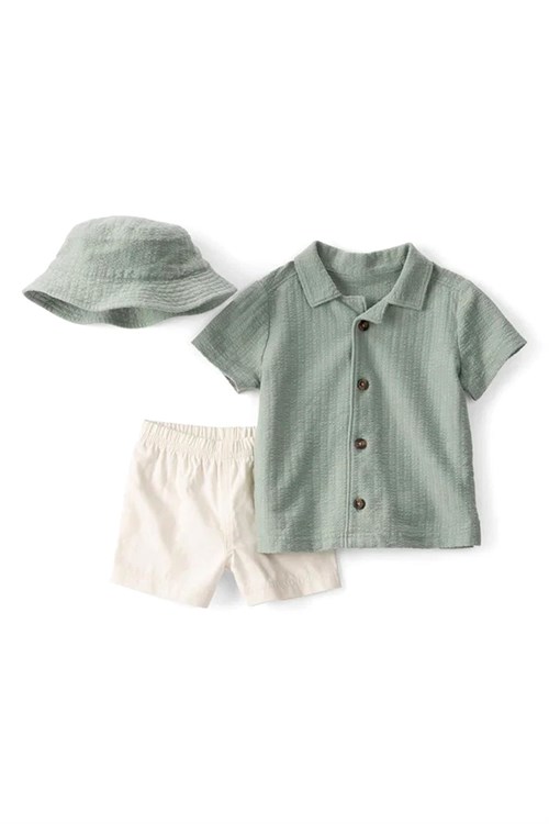 Carters Erkek Bebek 3lü Şapkalı Gömlek Şort Takım Yeşil 1U588410