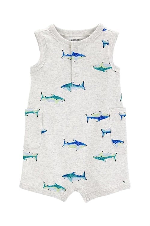 Carters Erkek Bebek Baskılı Kısa Tulum Gri 1S475110