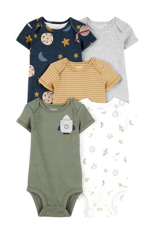 Carters Erkek Bebek Layette 5li Kısa Kollu Zıbın Set Lacivert 1T122010