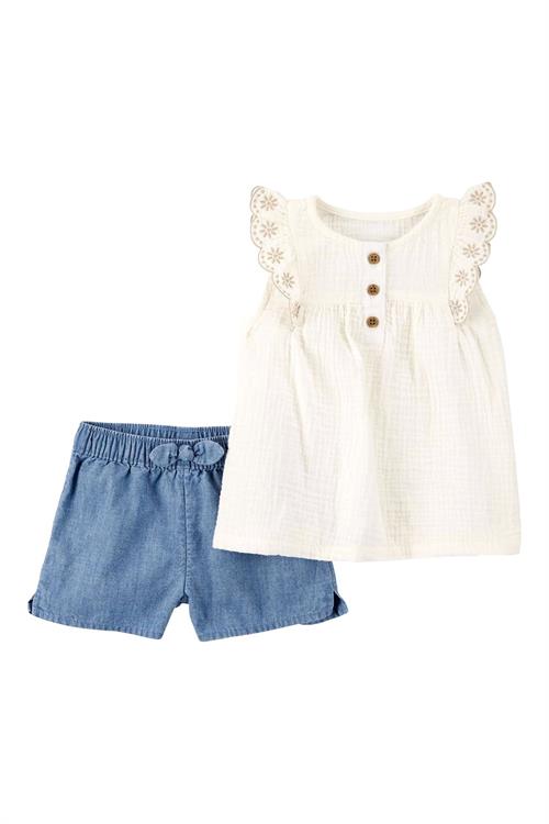 Carters Kız Bebek 2li Denim Şort Body Takım Krem 1S468310