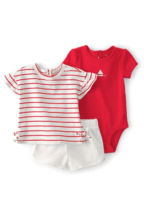 Carters Kız Bebek 3lü Tişört Şort Takım Nar Çiçeği 1U528810
