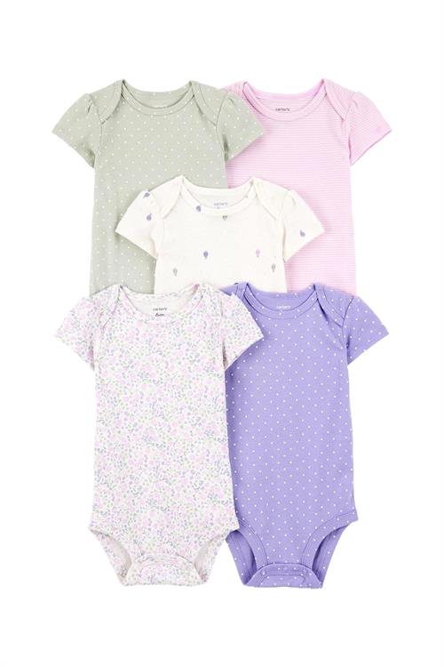 Carters Kız Bebek 5li Kısa Kollu Zıbın Set Renkli 1T009710