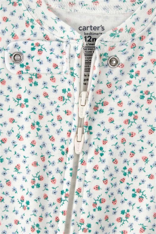 Carters Kız Bebek Çilek Desenli Patikli Uyku Tulumu Beyaz 1U649410