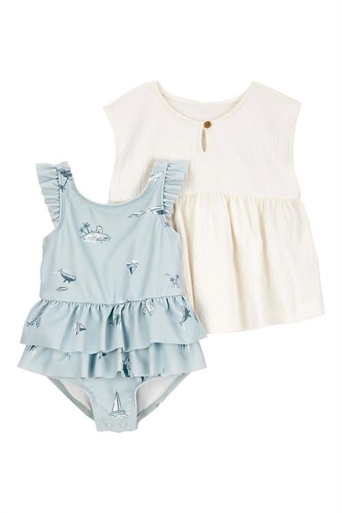 Carters Kız Bebek Güneş Koruyuculu 2li Mayo Takım Mavi 1S468010
