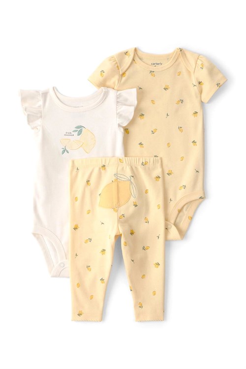 Carters Kız Bebek Layette 3lü Zıbın Takım Sarı 1U620010