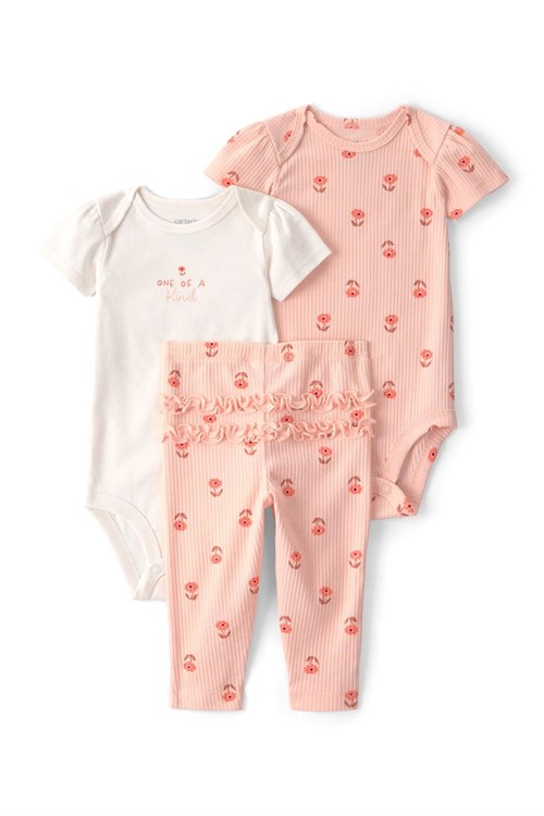 Carters Kız Bebek Layette 3lü Zıbın Takım Somon 1U619810