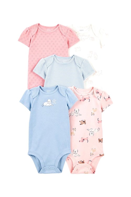 Carters Kız Bebek Layette 5li Kısa Kollu Zıbın Set Pembe 1T010610