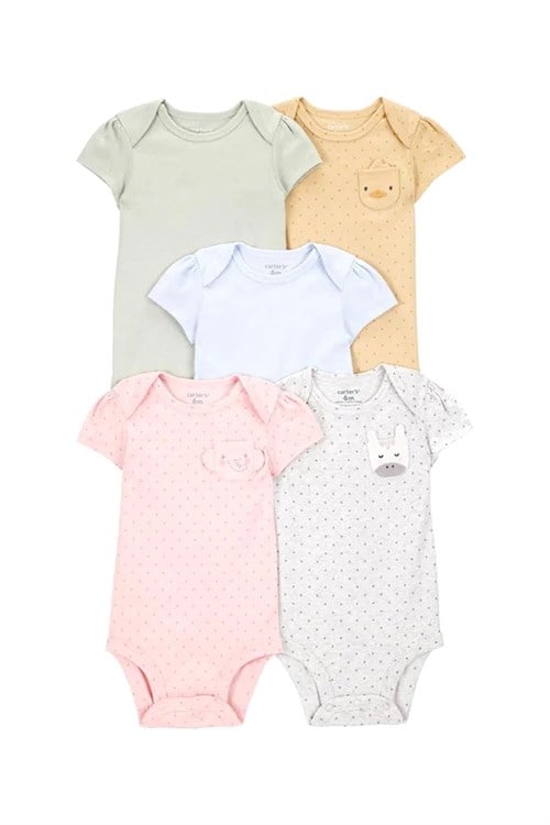 Carters Kız Bebek Layette 5li Kısa Kollu Zıbın Set Renkli 1T010410