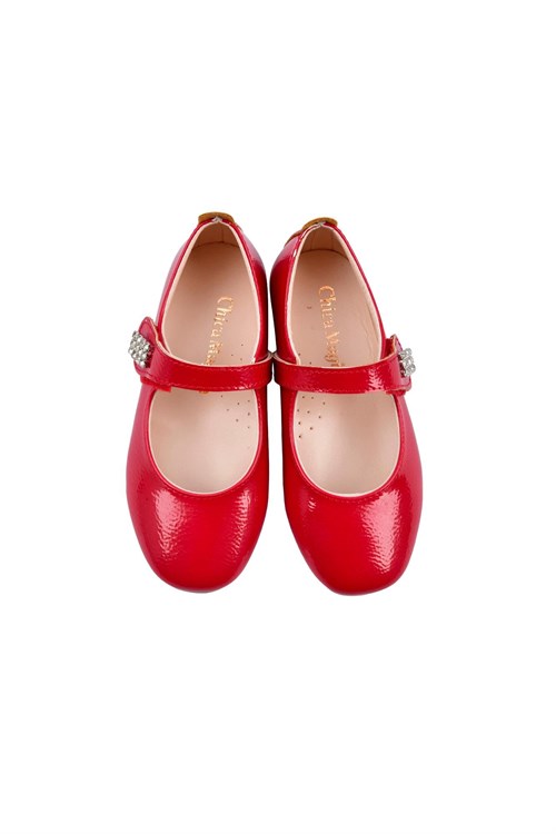 Chica Magica Kız Çocuk Stella Rugan Taşlı Babet Kırmızı CM187