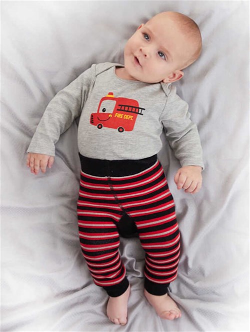 Denokids Erkek Bebek İtfaiye Body Tayt Pantolon Takım Cff-22S1-171