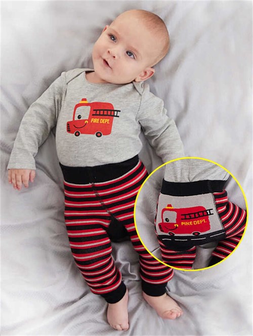 Denokids Erkek Bebek İtfaiye Body Tayt Pantolon Takım Cff-22S1-171