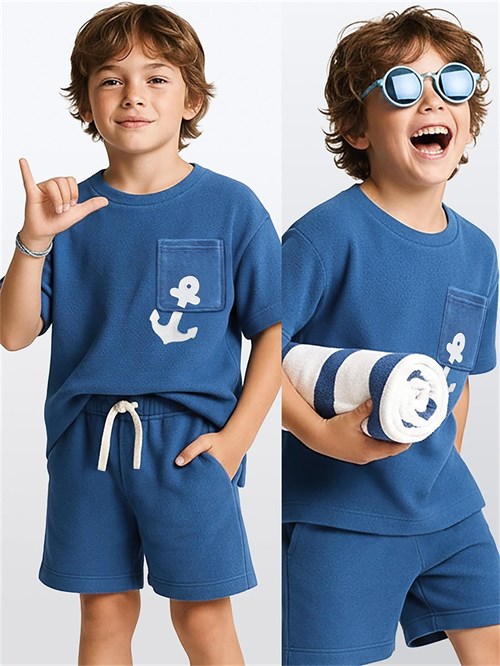 Denokids Erkek Çocuk Çapa Havlu Kumaş Tişört Şort Takım CFF-26Y1-053