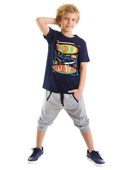 Denokids Erkek Çocuk Catch Wave T-shirt Kapri Şort Takım MS-24Y1-054