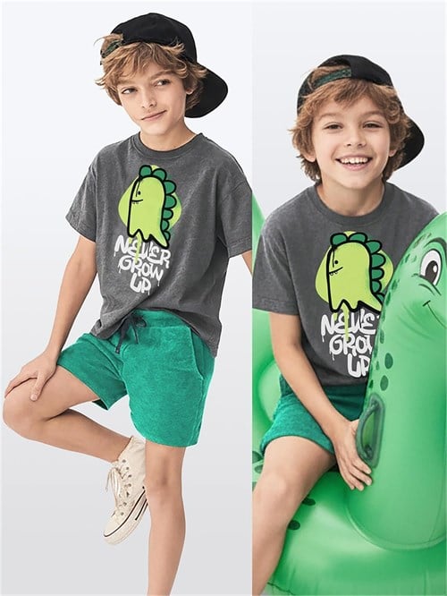 Denokids Erkek Çocuk Dino Spray Tişört Şort Takım CFF-26Y1-045