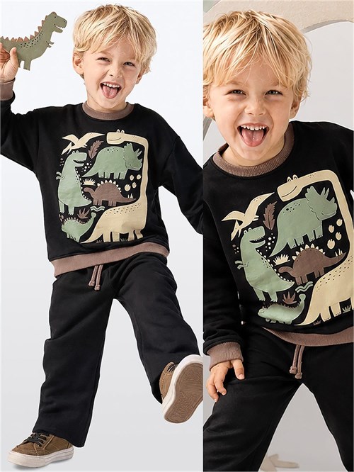 Denokids Erkek Çocuk Dinozorlu Eşofman Takımı Siyah CFF-26S1-023