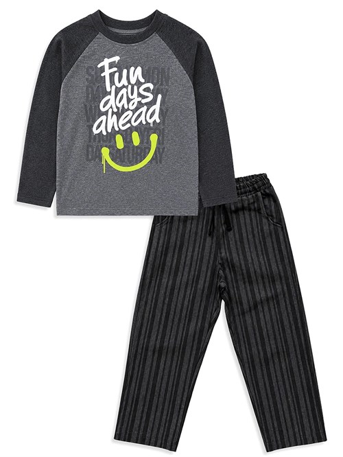 Denokids Erkek Çocuk Fun Days Çizgili Pantolon Üst Takım Antrasit CFF-26S1-021