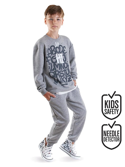 Denokids Erkek Çocuk Harfler Eşofman Takımı Gri CFF-25S1-111