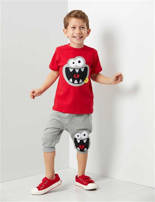 Denokids Erkek Çocuk Kahkaha T-shirt Kapri Şort Takım CFF-19Y1-099