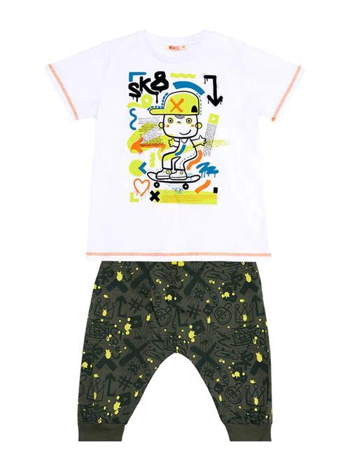 Denokids Erkek Çocuk Kaykay Splash T-shirt Kapri Takım MS-24Y1-020