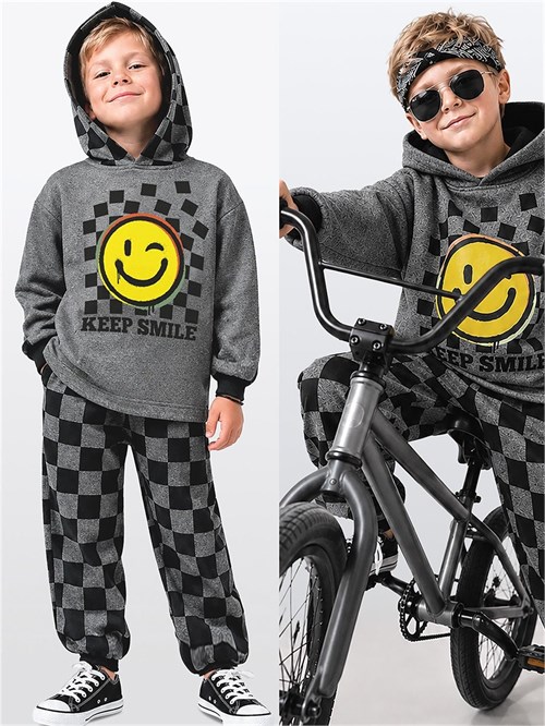 Denokids Erkek Çocuk Keep Smile Eşofman Takımı Antrasit CFF-26S1-013