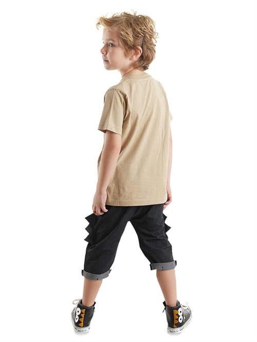 Denokids Erkek Çocuk Komik Dino T-shirt Kapri Şort Takım CFF-24Y1-089
