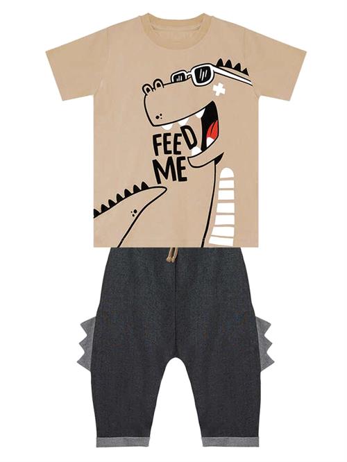 Denokids Erkek Çocuk Komik Dino T-shirt Kapri Şort Takım CFF-24Y1-089
