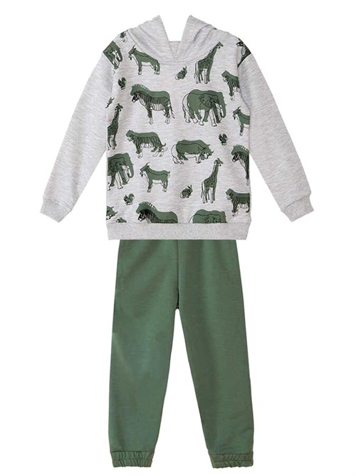 Denokids Erkek Çocuk LMG Animals Eşofman Altı Üstü Takım Gri Haki MS-22S1-008