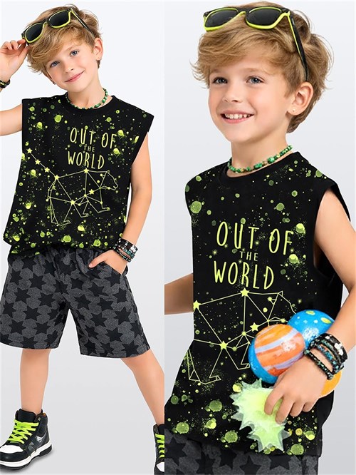 Denokids Erkek Çocuk Out Of World Tişört Şort Takım CFF-26Y1-103