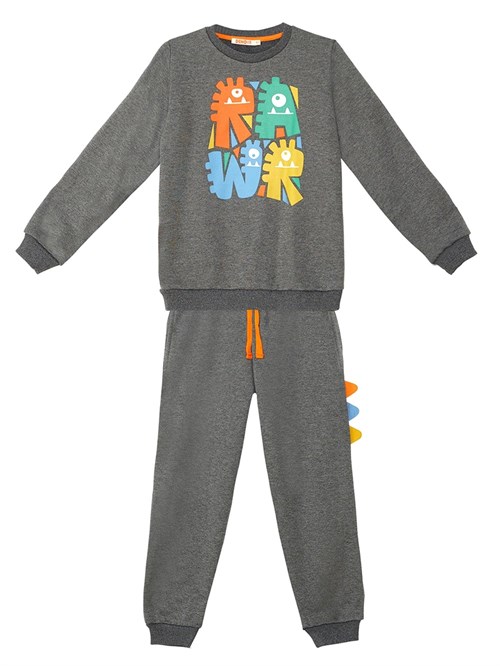 Denokids Erkek Çocuk Rawr Tırtırlı Eşofman Altı Takım Gri CFF-23S1-061