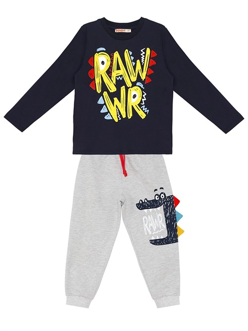 Denokids Erkek Çocuk Rawr Tişört Pantolon Takım Lacivert CFF24S1-037
