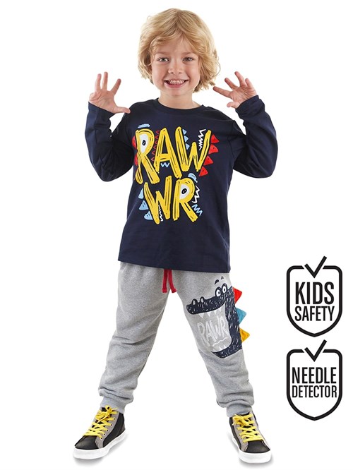 Denokids Erkek Çocuk Rawr Tişört Pantolon Takım Lacivert CFF24S1-037