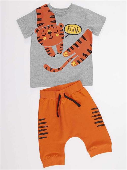 Denokids Erkek Çocuk Roar Kaplan T-shirt Kapri Şort Takım CFF-22Y1-049