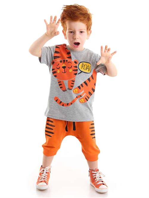 Denokids Erkek Çocuk Roar Kaplan T-shirt Kapri Şort Takım CFF-22Y1-049