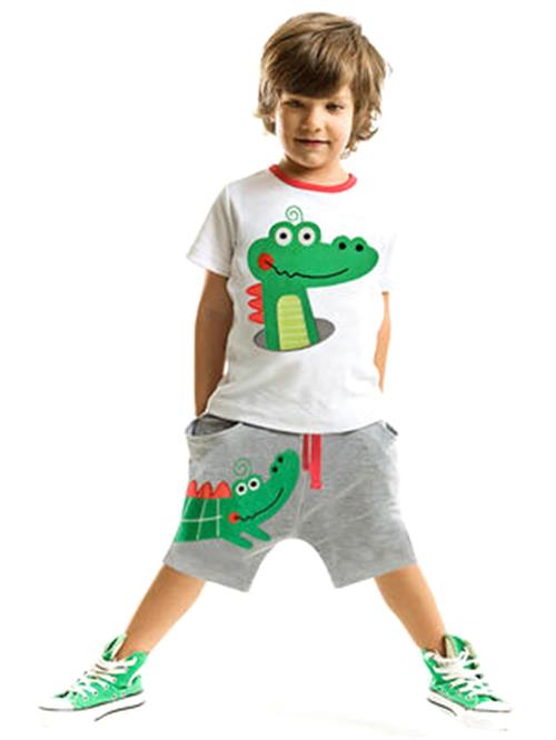 Denokids Erkek Çocuk Timsah Baggy Tişört Şort Takım Cff-19Y1-173