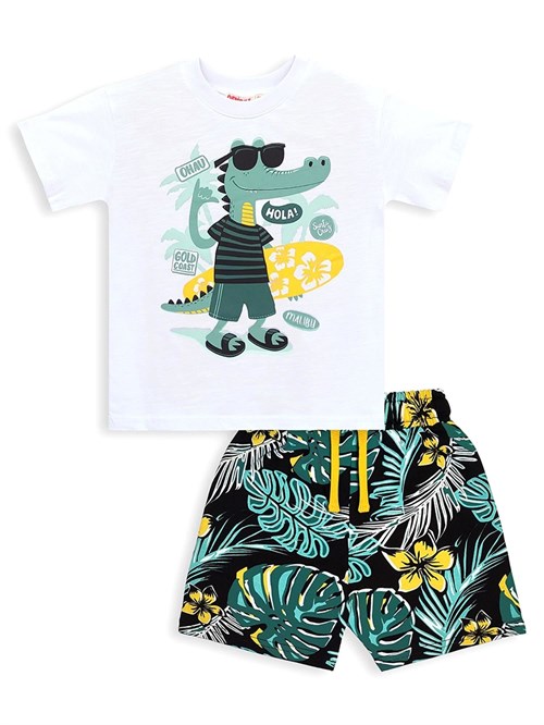 Denokids Erkek Çocuk Tropik Tişört Şort Takım CFF-26Y1-101