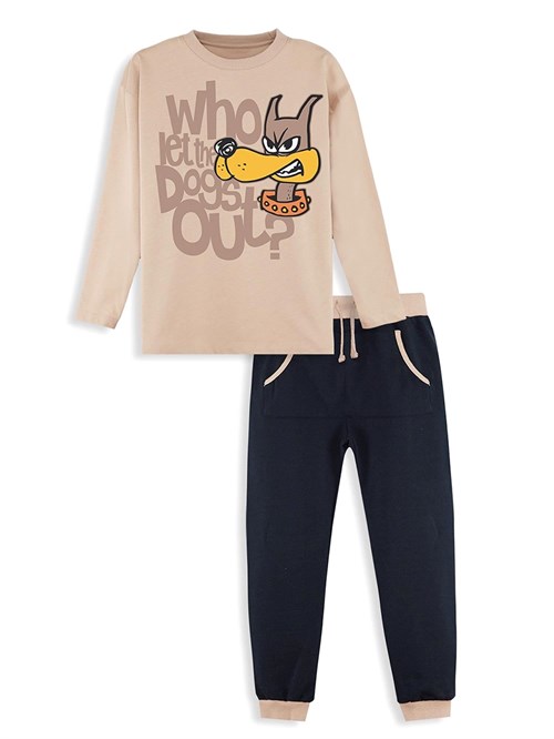 Denokids Erkek Çocuk Who Tişört Pantolon Takım Bej CFF-25S1-153