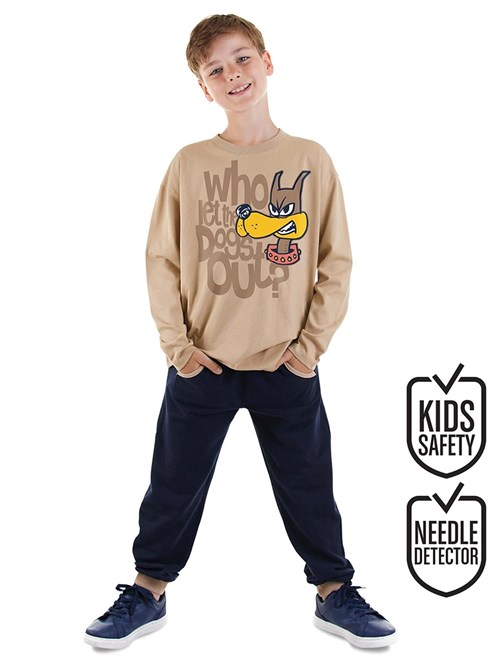 Denokids Erkek Çocuk Who Tişört Pantolon Takım Bej CFF-25S1-153