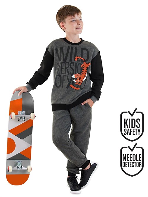 Denokids Erkek Çocuk Wild Oversize Eşofman Takımı Gri CFF-25S1-079
