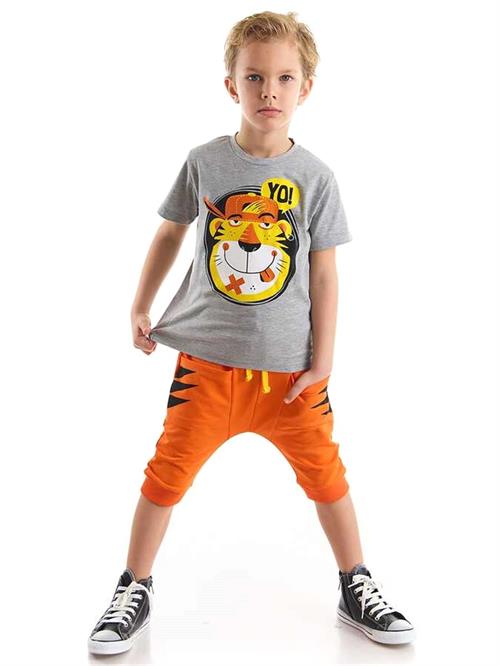 Denokids Erkek Çocuk Yo Kaplan T-shirt Kapri Şort Takım CFF-22Y1-045