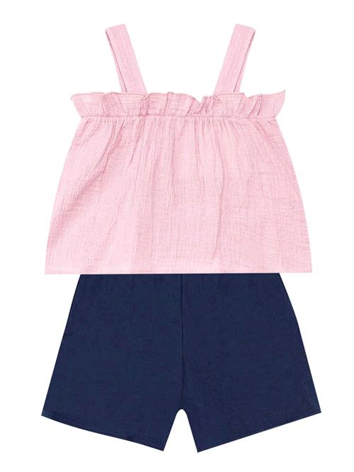 Denokids Kız Bebek Çocuk Müslin Bluz Şort Takım Pembe CFF-24Y1-055