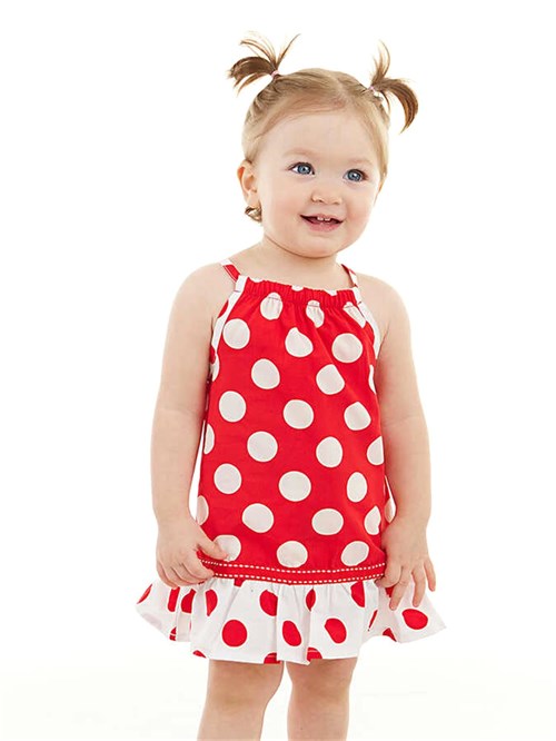 Denokids Kız Bebek Puantiye Yazlık Elbise Kırmızı CFF-23Y2-025