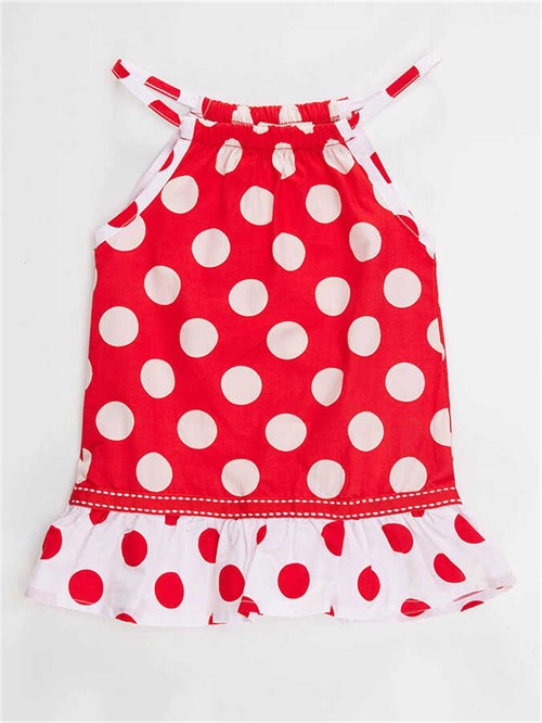 Denokids Kız Bebek Puantiye Yazlık Elbise Kırmızı CFF-23Y2-025