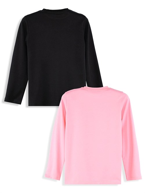 Denokids Kız Çocuk 2li Uzun Kollu Tişört Set Siyah Pembe CFF-25S1-135