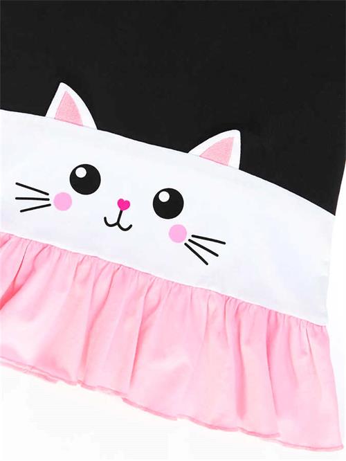 Denokids Kız Çocuk Beyaz Kedi Fırfırlı Elbise Lacivert CFF-21Y2-045