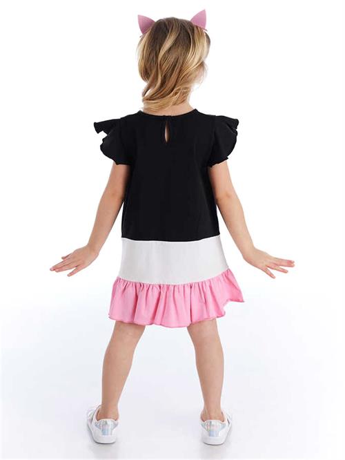 Denokids Kız Çocuk Beyaz Kedi Fırfırlı Elbise Lacivert CFF-21Y2-045