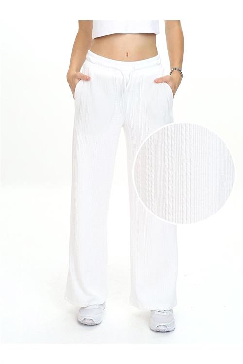 Denokids Kız Çocuk Geniş Paça Basic Eşofman Alt Ekru CFF-24S1-167