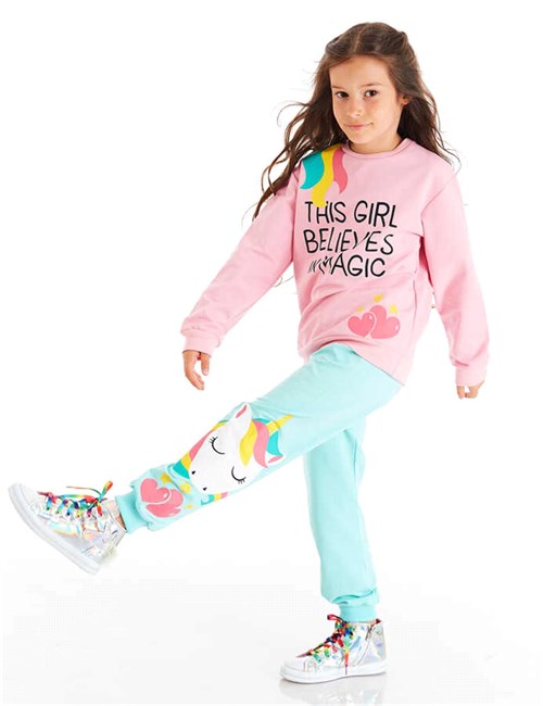 Denokids Kız Çocuk Girl Magic Eşofman Takımı Pembe Mavi CFF-20S1-113