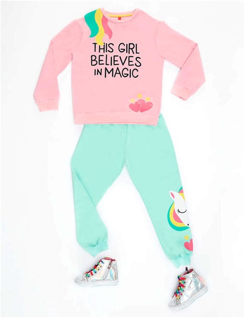 Denokids Kız Çocuk Girl Magic Eşofman Takımı Pembe Mavi CFF-20S1-113